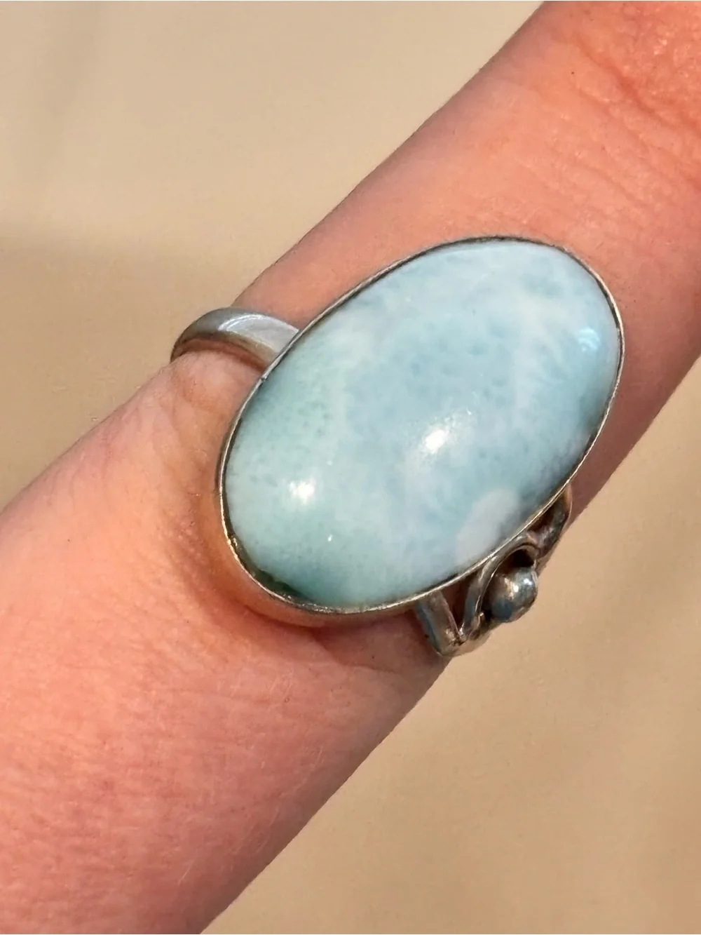 Vintage Designer 925 Sterling Silver Larimar Oval Turquoise Ring - Size 7